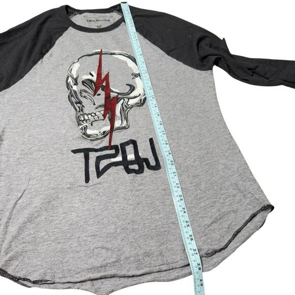 TRUE RELIGION TRBJ Skull Raglan LS MEN T-SHIRT Grey/Black Y2K Grunge Sz M $99 - Picture 12 of 13